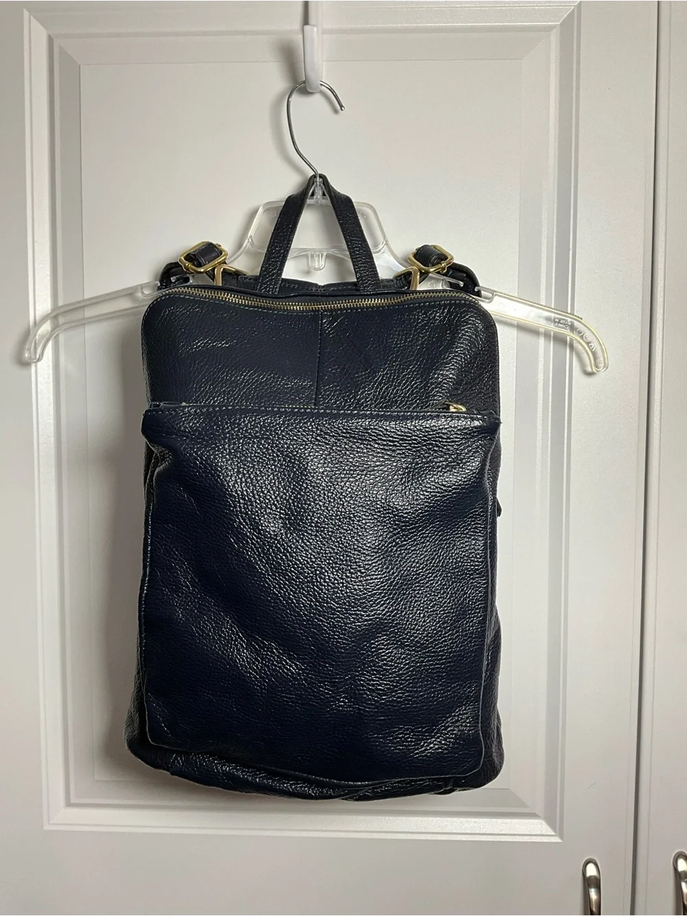 L. CREDI Backpack Navy Pebbled Leather Made in Italy Gold-tone Hardware